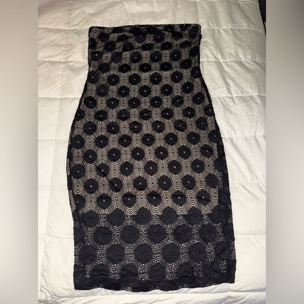 January 7 Black and Cream Strapless Dress